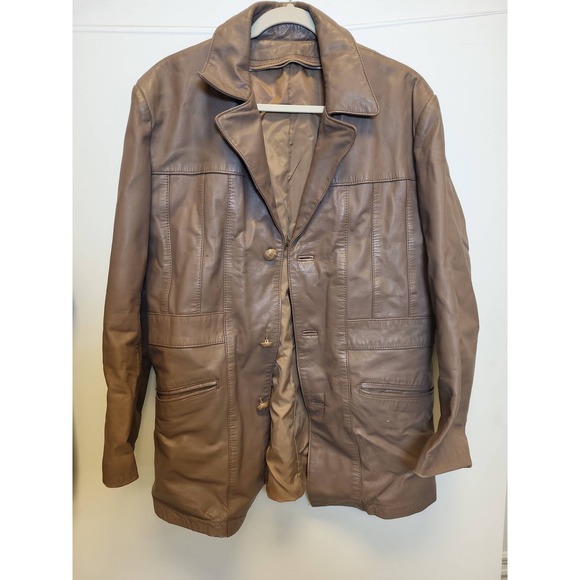 Other - Mens Brown‎ Leather Jacket Blazer Style Outerwear Coat Size Unspecified
